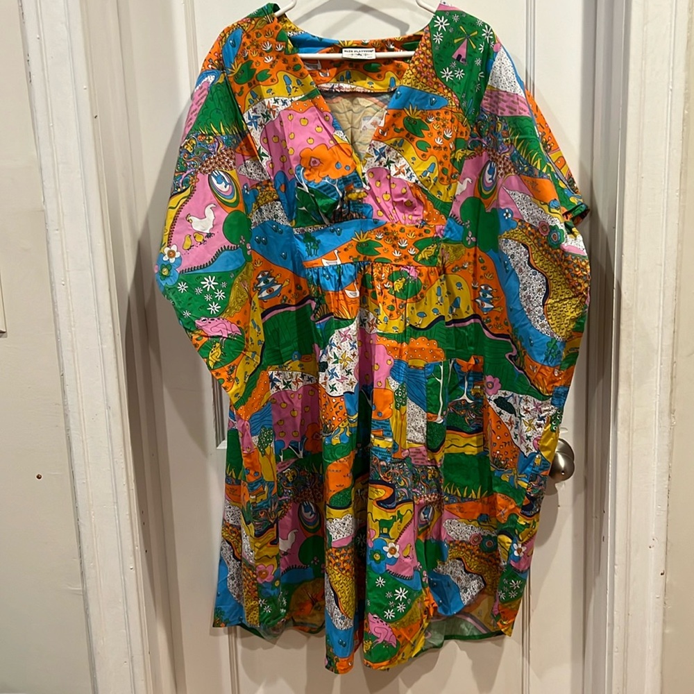 Blue platypus caftan with inside drawstring